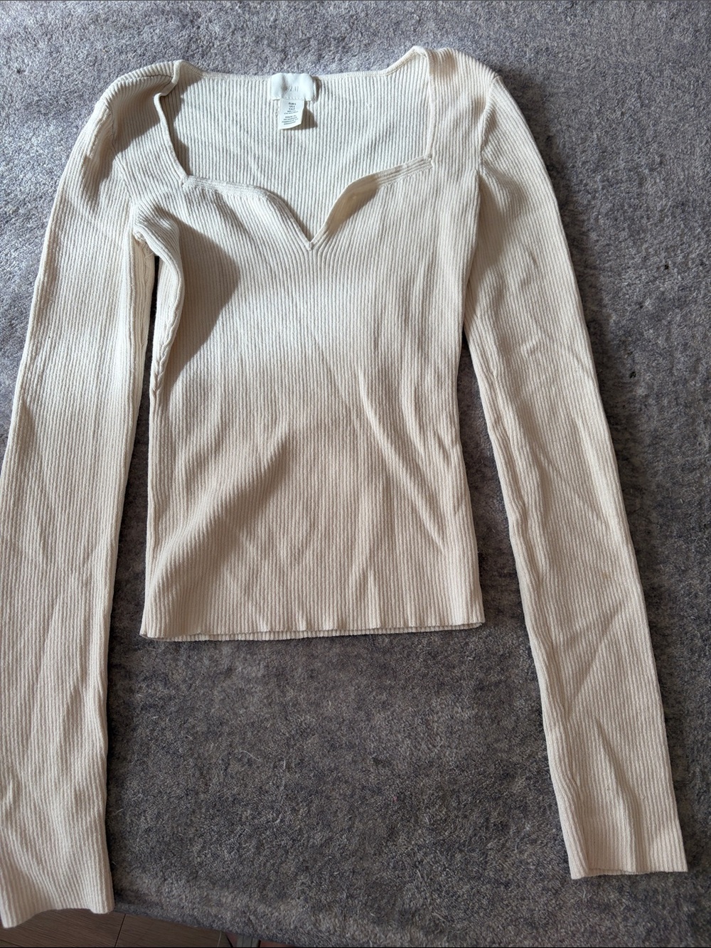 H&M Ribbed Long-Sleeve Top in Cream